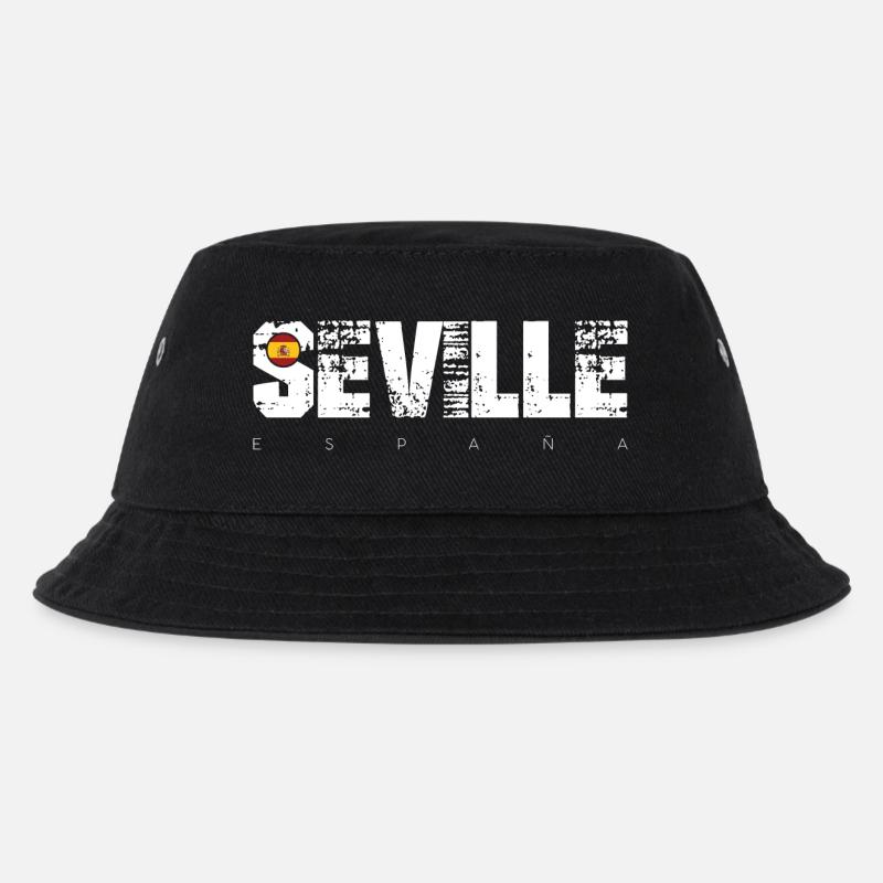Sevilla Distressed Typografie mit Flagge - Kinder Bucket Hat - Schwarz