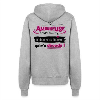 Amoureuse d'un informaticien ! humour geek - Veste à capuche Femme - gris chiné - Dos - Maraike (178cm)