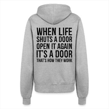 when life shuts a door - Frauen Kapuzenjacke - Grau meliert - Hinten - Maraike (178cm)