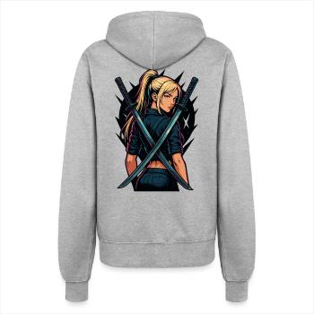 Kämpferin Mit Katana Actionheldin Manga Anime - Frauen Kapuzenjacke - Grau meliert - Hinten - Maraike (178cm)