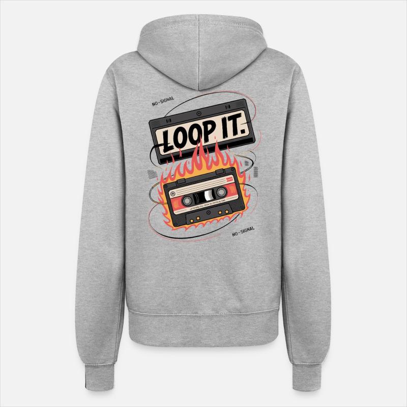 Retro cassette with "Loop It" flame design - Women’s Hooded Jacket - heather grey