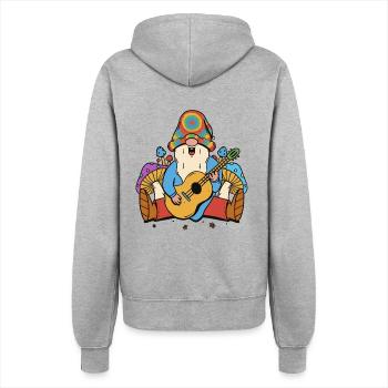 Hippie Gnome Dwarf Mushrooms Ecstasy Guitar Music - Women’s Hooded Jacket - heather grey - Back - Maraike (178cm)