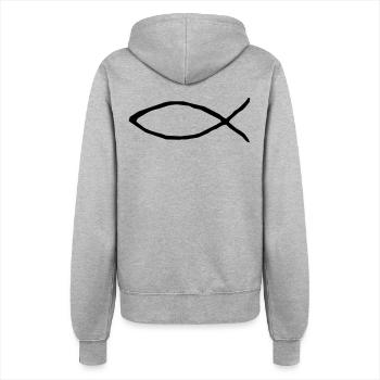 Christlicher Fisch - Frauen Kapuzenjacke - Grau meliert - Hinten - Maraike (178cm)