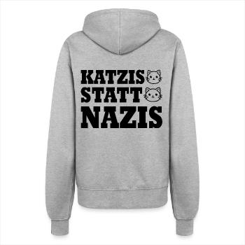 katzis statt nazis - Frauen Kapuzenjacke - Grau meliert - Hinten - Maraike (178cm)