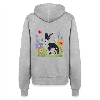 Hase auf der Wiese mit Blumen - Frauen Kapuzenjacke - Grau meliert - Hinten - Maraike (178cm)