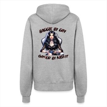 Baddie by Day - Gamer by Night Shirt - Women’s Hooded Jacket - heather grey - Back - Maraike (178cm)