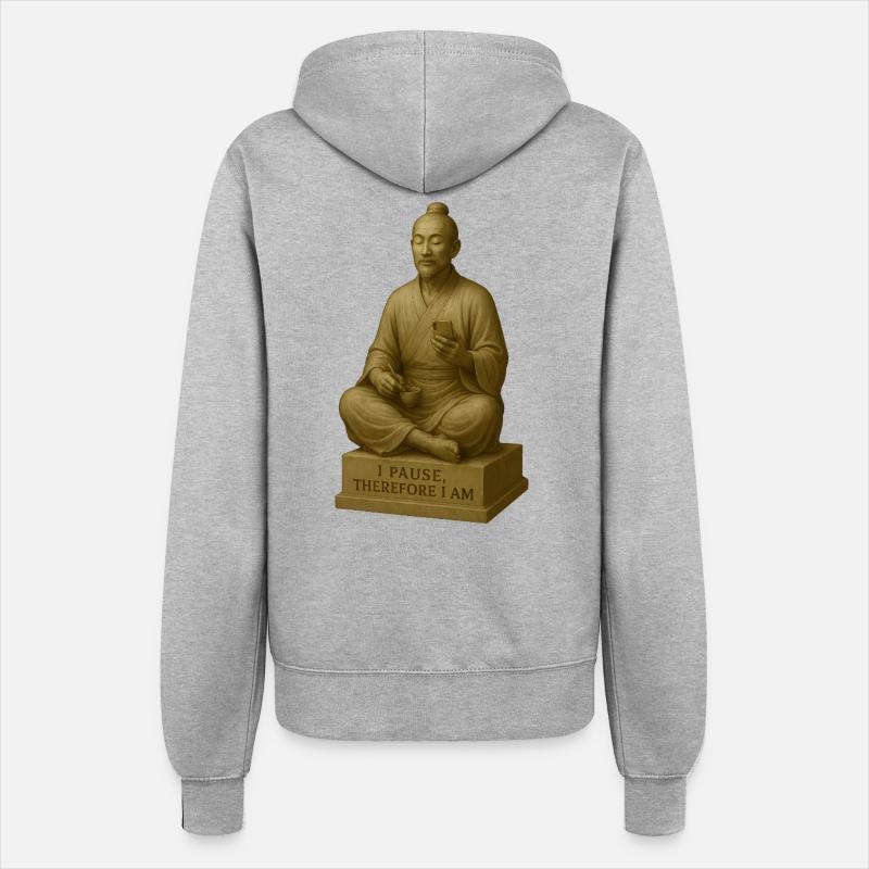 Meditative monk using smartphone - Women’s Hooded Jacket - heather grey