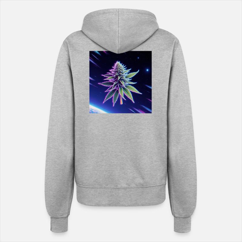 Neon Space Cannabis Leaf - Women’s Hooded Jacket - heather grey