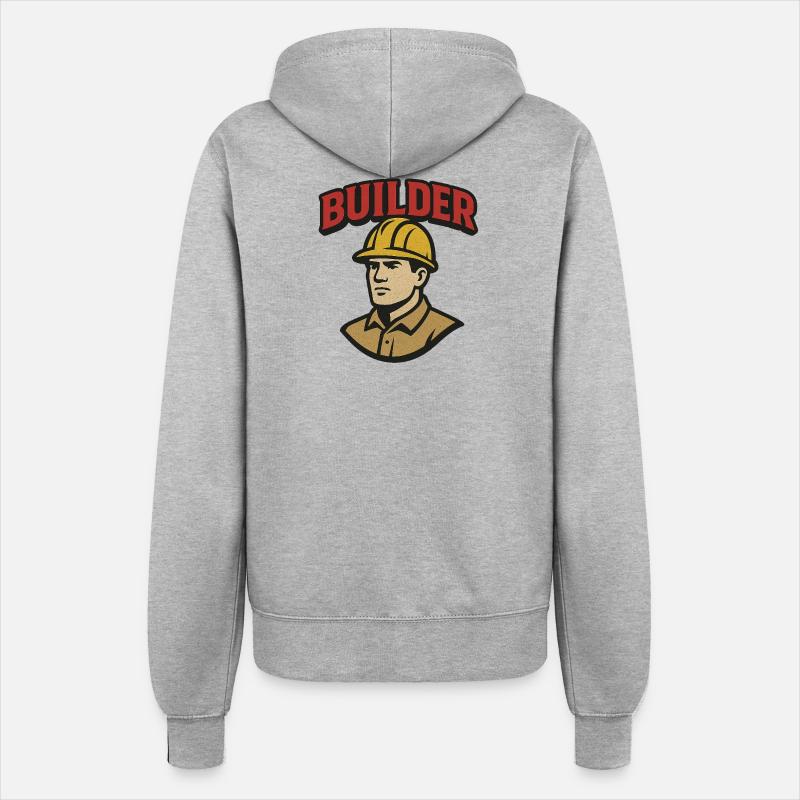 Construction Worker Retro Logo with Helmet - Women’s Hooded Jacket - heather grey