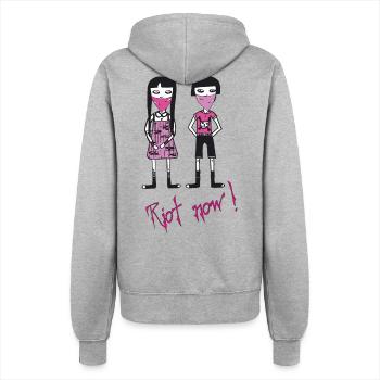 Riot now, Molly und ihr Freund mit Totenkopf Motiv - Frauen Kapuzenjacke - Grau meliert - Hinten - Maraike (178cm)
