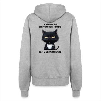 Ich hasse Menschen - Katze Kaffee Kaffeeliebhaber - Frauen Kapuzenjacke - Grau meliert - Hinten - Maraike (178cm)