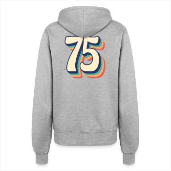Vintage Retro T-Shirt Nummer 75 Fünfundsiebzig - Frauen Kapuzenjacke - Grau meliert - Hinten - Maraike (178cm)