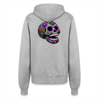 Leuchtender Totenkopf mit Blumenmotiv - Frauen Kapuzenjacke - Grau meliert - Hinten - Maraike (178cm)