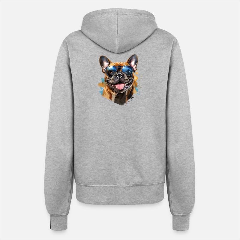 Frenchie with sunglasses - Women’s Hooded Jacket - heather grey
