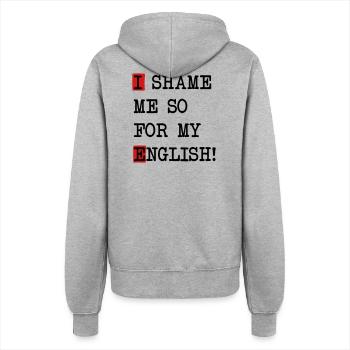 English Shame – Denglisch Spruch mit Selbstironie - Frauen Kapuzenjacke - Grau meliert - Hinten - Maraike (178cm)