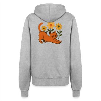 Orangene Katze im Blumenmeer - Frauen Kapuzenjacke - Grau meliert - Hinten - Maraike (178cm)