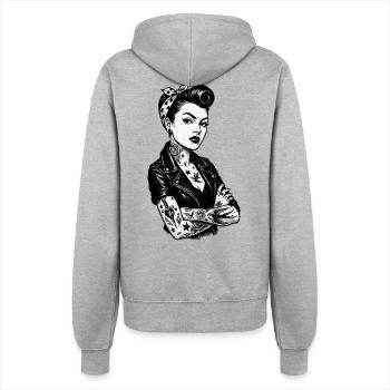 Rockabilly Pin-Up: 50s Outlaw Girl mit Tattoos - Frauen Kapuzenjacke - Grau meliert - Hinten - Maraike (178cm)