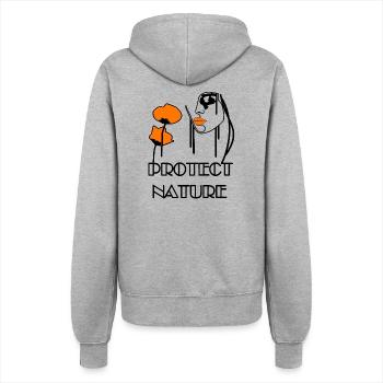 Protect Nature Porträt von orangefarbenem Mohn und Bienen - Frauen Kapuzenjacke - Grau meliert - Hinten - Maraike (178cm)