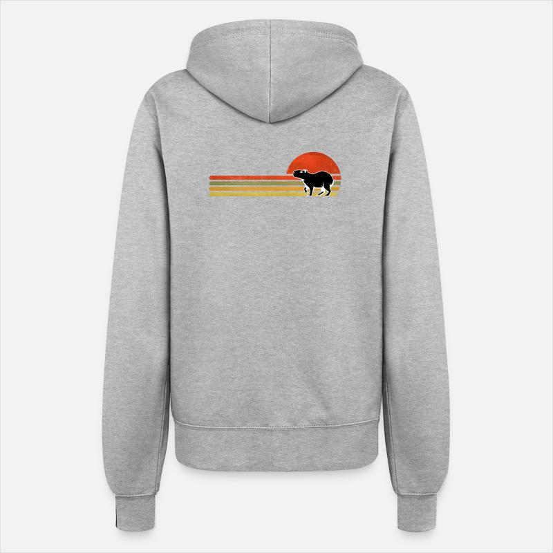 Retro Capybara Sunset Silhouette - Women’s Hooded Jacket - heather grey
