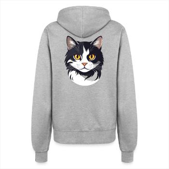 schwarz weiß Katzenkopf Grafik süß Katze Goldaugen - Frauen Kapuzenjacke - Grau meliert - Hinten - Maraike (178cm)
