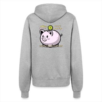 Sparschwein. Träume, Ersparnisse, Gehaltsscheck. - Frauen Kapuzenjacke - Grau meliert - Hinten - Maraike (178cm)