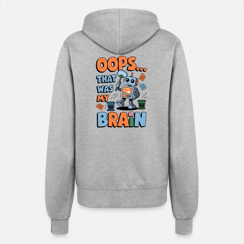 Funny Robot Brain Error Retro Cartoon Design - Women’s Hooded Jacket - heather grey