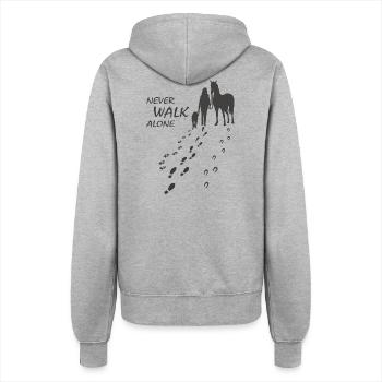 Hund Pferd Reiterin - Never walk alone, Backprint - Frauen Kapuzenjacke - Grau meliert - Hinten - Maraike (178cm)