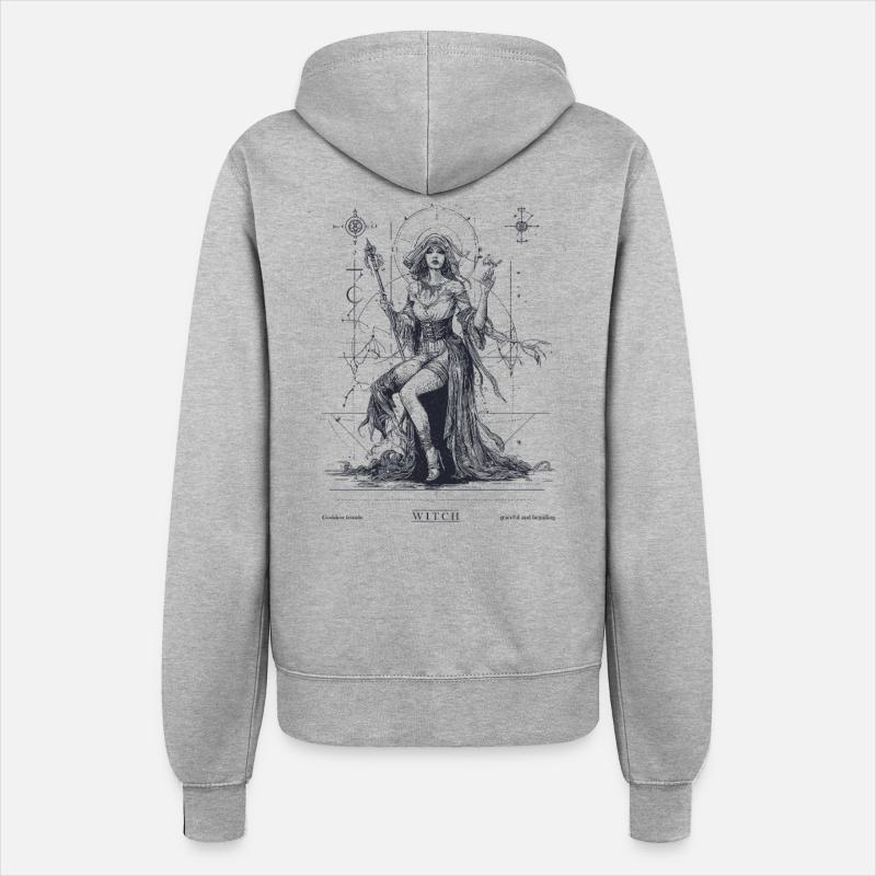 Mystical witch with magic wand - Women’s Hooded Jacket - heather grey