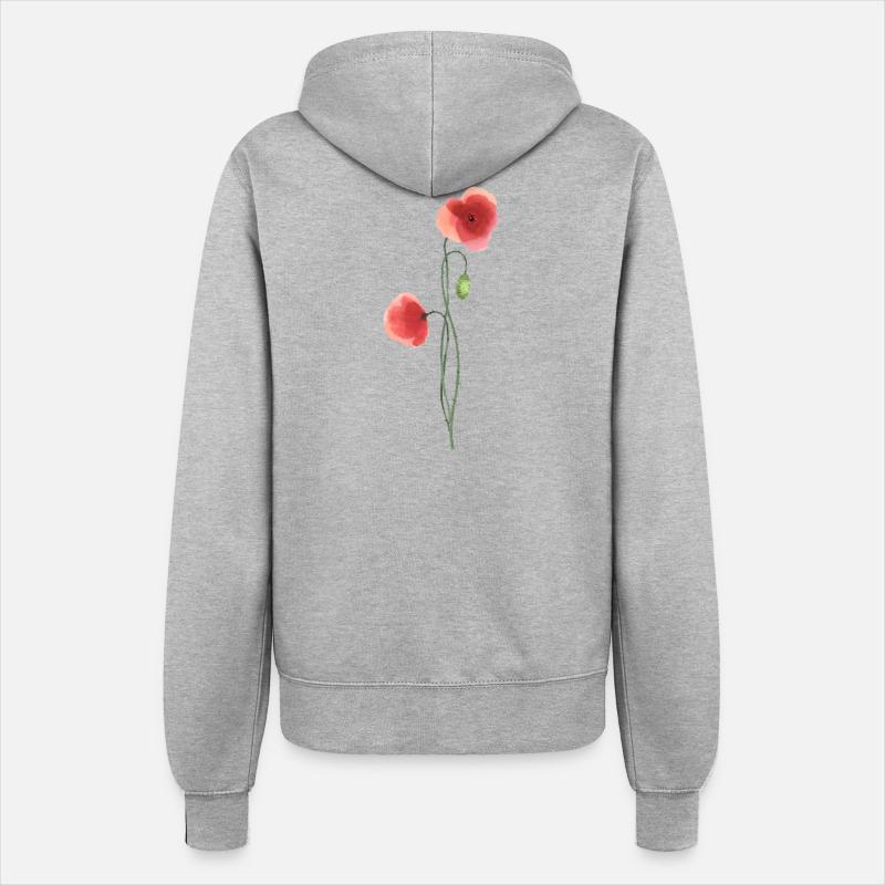 Flower: red poppy - Women’s Hooded Jacket - heather grey