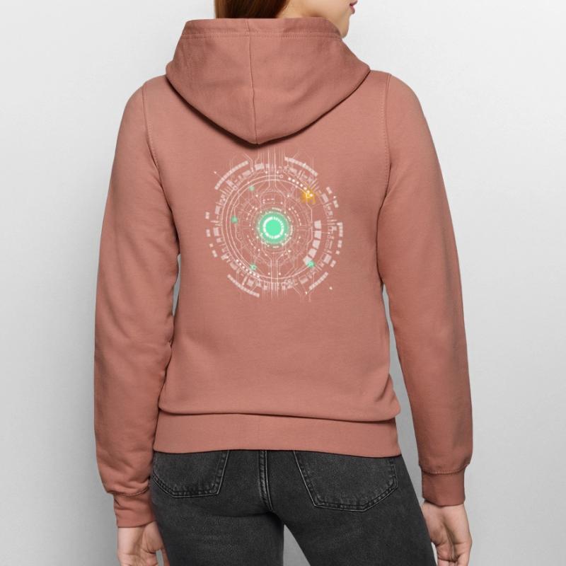 nerd CPU core computer code pc board spaceship Women’s Hooded Jacket