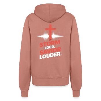 Storm Loud Savior Louder Praise - Women’s Hooded Jacket - dusky rose - Back - Maraike (178cm)