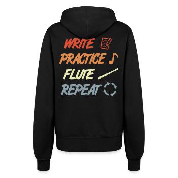 Write Practice Flute Repeat - Frauen Kapuzenjacke - Schwarz - Hinten - Maraike (178cm)