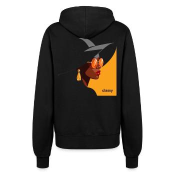 Elegant woman with hat and sunglasses - Women’s Hooded Jacket - black - Back - Maraike (178cm)