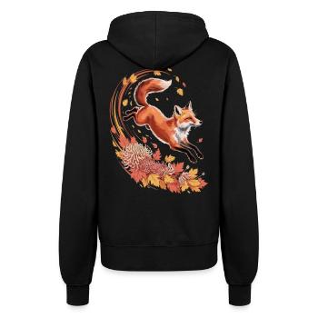 Fuchs Herbst Shirt – Elegantes Fuchs T-Shirt Wald  - Frauen Kapuzenjacke - Schwarz - Hinten - Maraike (178cm)