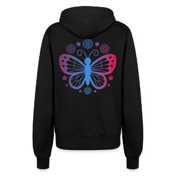 Farbverlauf Schmetterling mit Blumen - Frauen Kapuzenjacke - Schwarz - Hinten - Maraike (178cm)