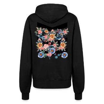 Bunte Blumen mit schwarzen Linien - Frauen Kapuzenjacke - Schwarz - Hinten - Maraike (178cm)