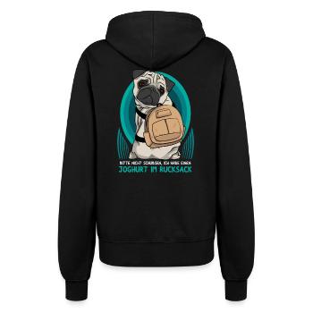Bitte nicht schubsen! Joghurt im Rucksack. - Frauen Kapuzenjacke - Schwarz - Hinten - Maraike (178cm)