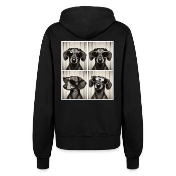 Fotobox Dackel mit Sonnenbrille - Frauen Kapuzenjacke - Schwarz - Hinten - Maraike (178cm)