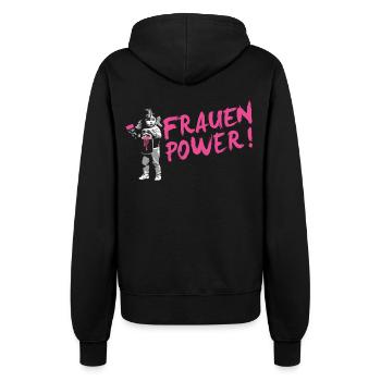 FRAUENPOWER Statement Shirt zum Weltfrauentag - Frauen Kapuzenjacke - Schwarz - Hinten - Maraike (178cm)