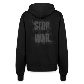 STOP WAR – NO WAR - PEACE - Women’s Hooded Jacket - black - Back - Maraike (178cm)