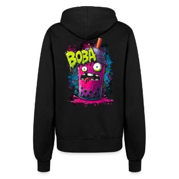 Boba Tea Monster im bunten Graffiti Street Style - Frauen Kapuzenjacke - Schwarz - Hinten - Maraike (178cm)