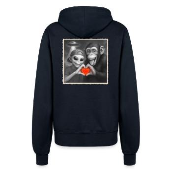 Affe Außerirdischer Schimpanse Herz Hand Liebe UFO - Frauen Kapuzenjacke - Navy - Hinten - Maraike (178cm)