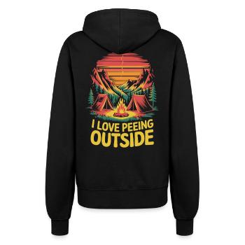 Camping Spruch - Ich liebe draußen zu pinkeln - Frauen Kapuzenjacke - Schwarz - Hinten - Maraike (178cm)