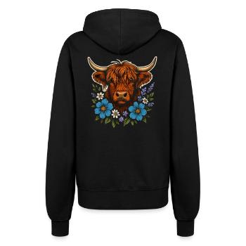 Vache des Highlands avec couronne de fleurs – Style de vie à la campagne - Veste à capuche Femme - noir - Dos - Maraike (178cm)