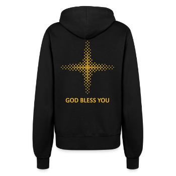 Que Dieu vous bénisse (Religion / Croix / Carrés / Or) - Veste à capuche Femme - noir - Dos - Maraike (178cm)