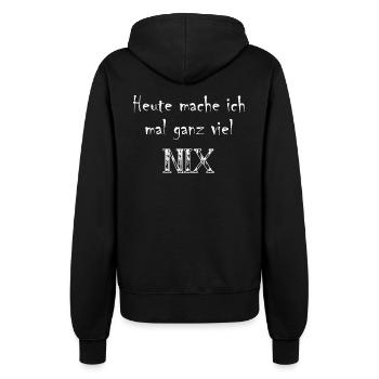 Lustiger Spruch: Heute mache ich mal ganz viel nix - Frauen Kapuzenjacke - Schwarz - Hinten - Maraike (178cm)