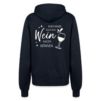 Man muss auch mal Wein sagen können weiß - Frauen Kapuzenjacke - Navy - Hinten - Maraike (178cm)