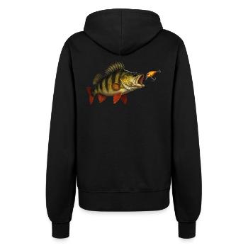 Perch at the Bite – Predatory Fish & Wobbler Design - Women’s Hooded Jacket - black - Back - Maraike (178cm)