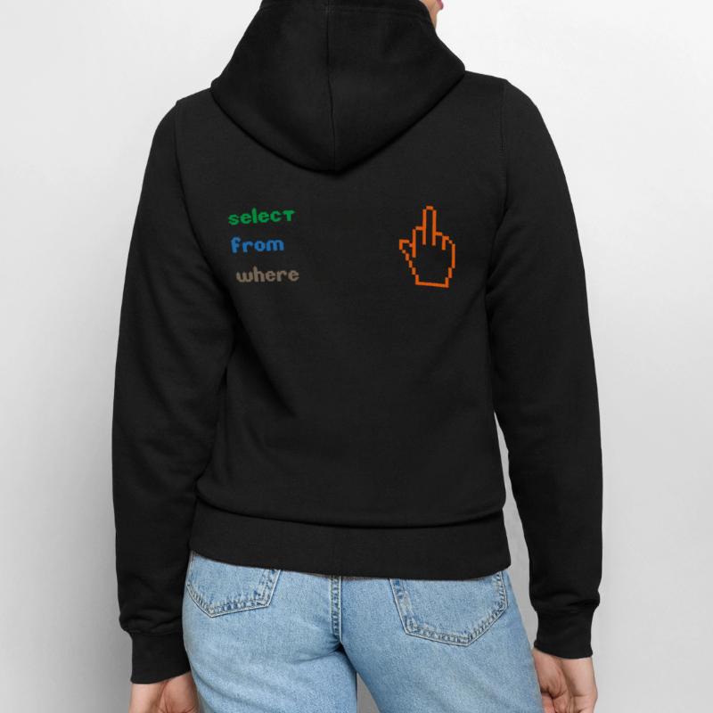 Funny SQL Query : un doigt d’honneur 8 bits pour les geeks Veste à capuche Femme