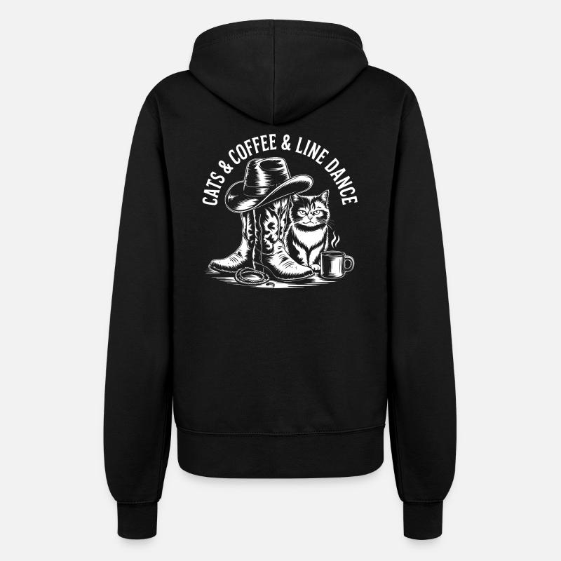 Katte, kaffe og linedance. Line Dance katte - Hættejakke til damer - sort